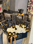 Golden & Black Chocolate Hatbox Luxury flower bouquet by BloomBox Co – premium florist in Lahore