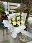 White Roses & Baby breath Luxury flower bouquet by BloomBox Co – premium florist in Lahore