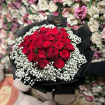 Red Roses & Baby Breaths Luxury flower bouquet by BloomBox Co – premium florist in Lahore