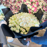 100 White Rose Lollipop Bouquet